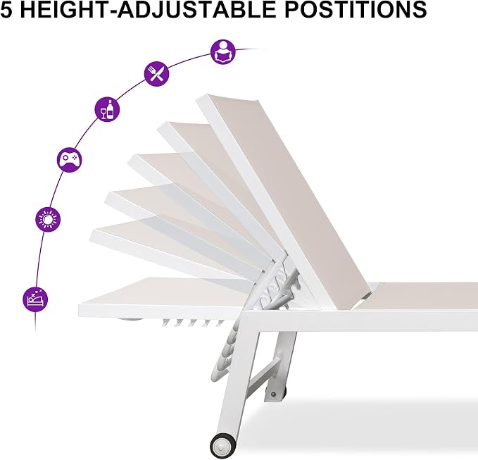 PURPLE LEAF Oversize Chaise Lounge Chair Outdoor 2 Pieces White Aluminum Lounge - Image 7