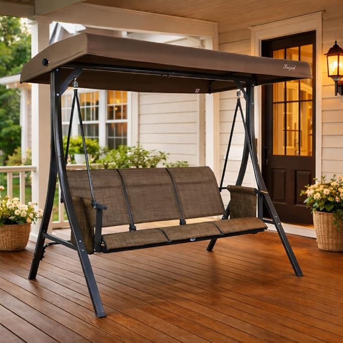Kozyard Brenda 3-Seat Outdoor Porch Swing Glider, Patio Swing by Kozyard