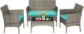 FDW | 4-Piece Patio Furniture Set | Gray & Blue | Outdoor Wicker Furniture by FDW