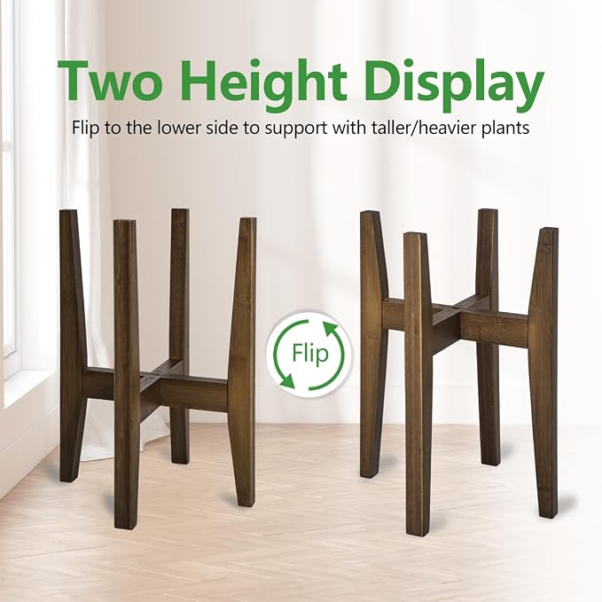 OERGKE 2 PACK Adjustable Plant Stand Indoor, Bamboo Mid Century Modern Plants - Image 4