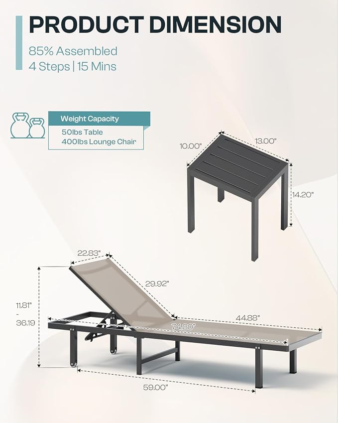 Pool Lounge Chairs Set of 3，Outdoor Lounge Chairs - Image 2