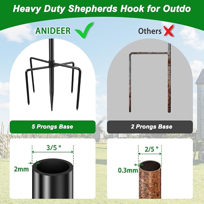 48" Shepherds Hooks for Outdoor, Heavy Duty Garden Bird Feeder Pole for Hanging - Image 3