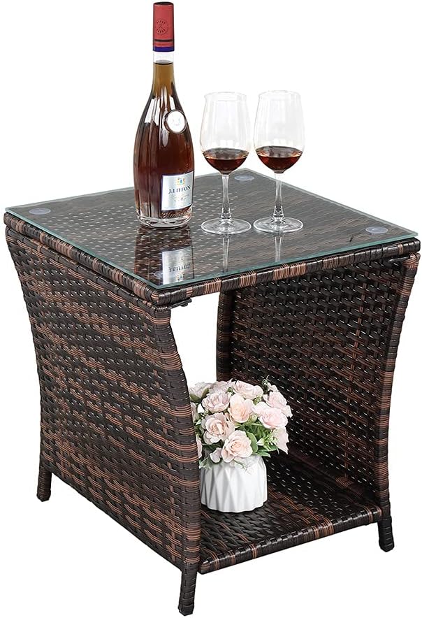 Wicker Rattan Side Table, Outdoor Square Rattan Coffee End Table - Image 5