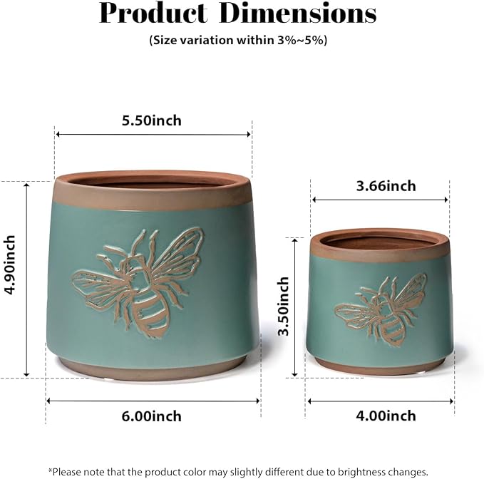 YBX Terracotta Pots with Drainage Holes, Bee Decor, Planter - Image 2