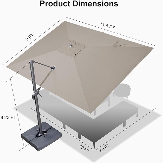 PURPLE LEAF Patio Umbrella 9' X 11.5' Rectangle Cantilever Umbrella Large - Image 9