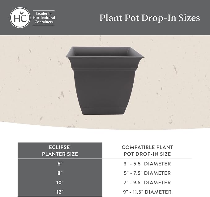 The HC Companies 6 Inch Eclipse Square Planter Pots w/Drainage Holes & Attached - Image 7