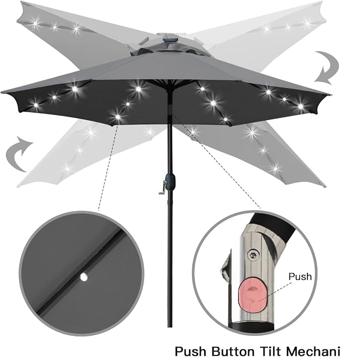 Sunnyglade 9' Solar LED Lighted Umbrella - Image 3