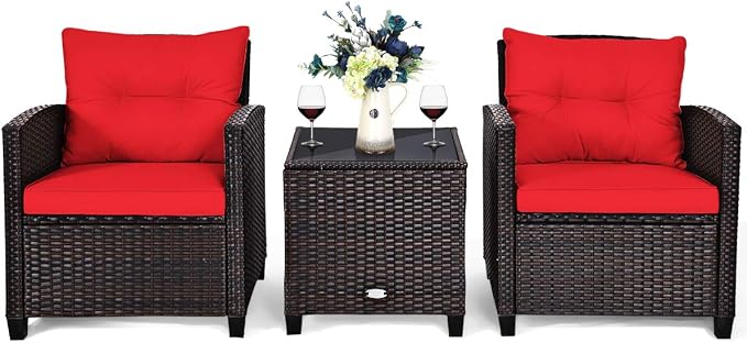 Tangkula 3 Pieces Patio Furniture Set, PE Rattan Wicker 3 Pcs Outdoor Sofa Set - Image 9