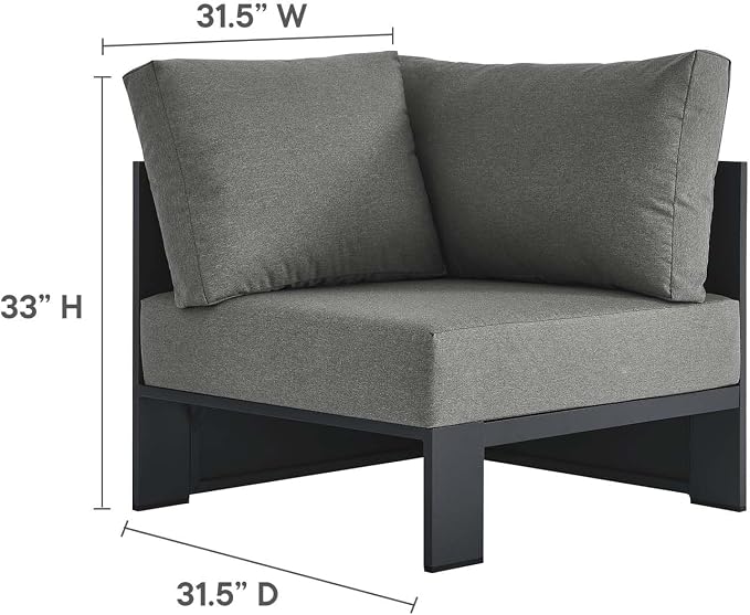 Modway Tahoe Aluminum 3-Piece Outdoor Patio Furniture Gray Charcoal, Modular - Image 6