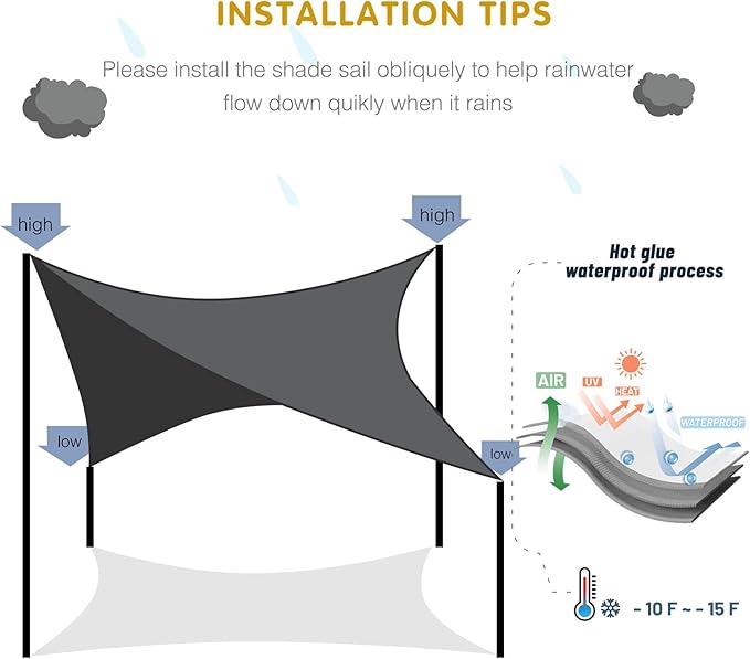 SUNNY GUARD Waterproof Sun Shade Sail 6'x6'x6' Cream Triangle UV Block Sunshade - Image 6