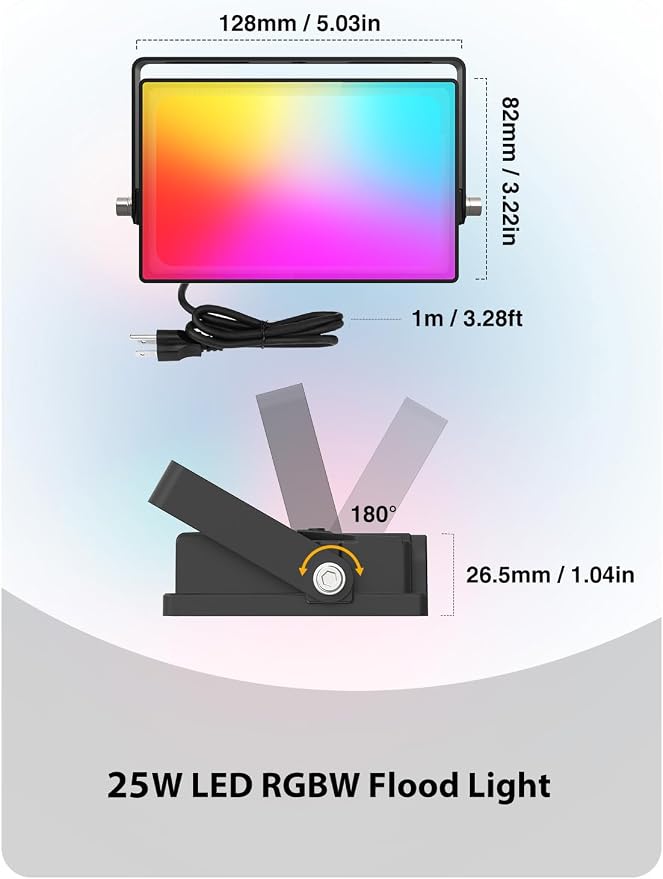 Onforu LED Flood Light Outdoor 250W Equivalent, 25W Color Changing RGBW - Image 8