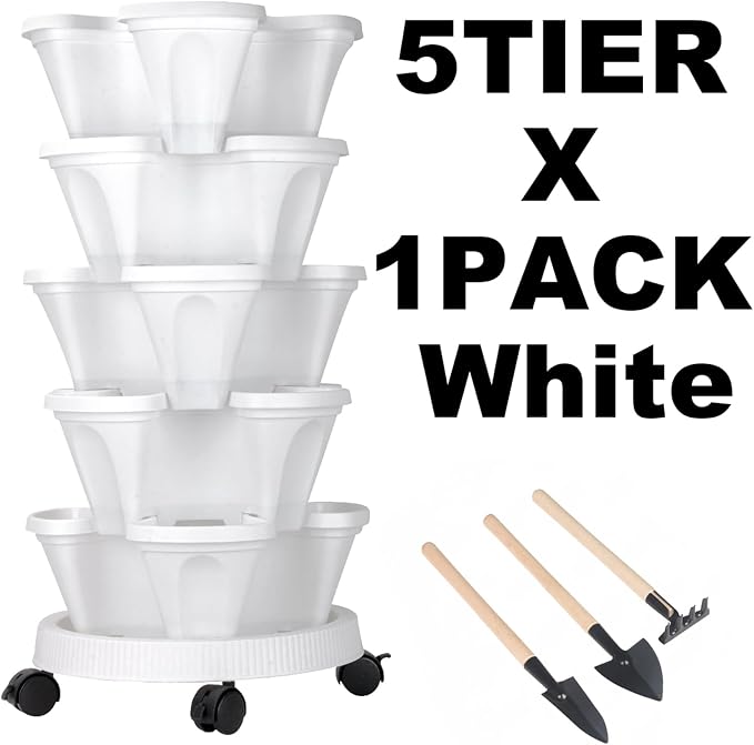 GameXcel Vertical Planter 5 Tier Stackable Planters Garden Planters Strawberry - Image 7