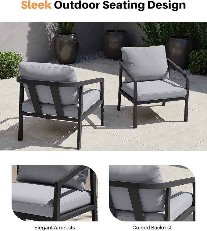 Patio Sofa Chairs Set of 2, Never-Rust Aluminum Outdoor Armchair - Image 8
