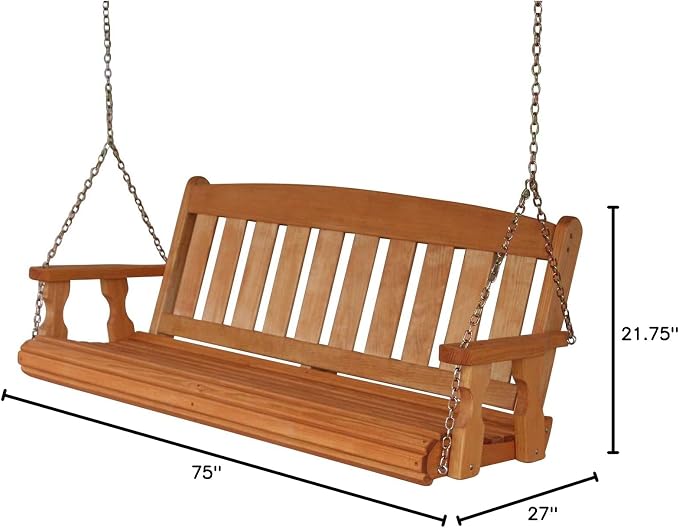 Amish Casual Heavy Duty Mission Treated Porch Swing, Cedar Stain, 8Ft Chains - Image 4