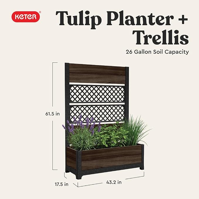 Keter Outdoor Planter Box with Privacy Screen and Trellis – 26 Gallon Raised - Image 9