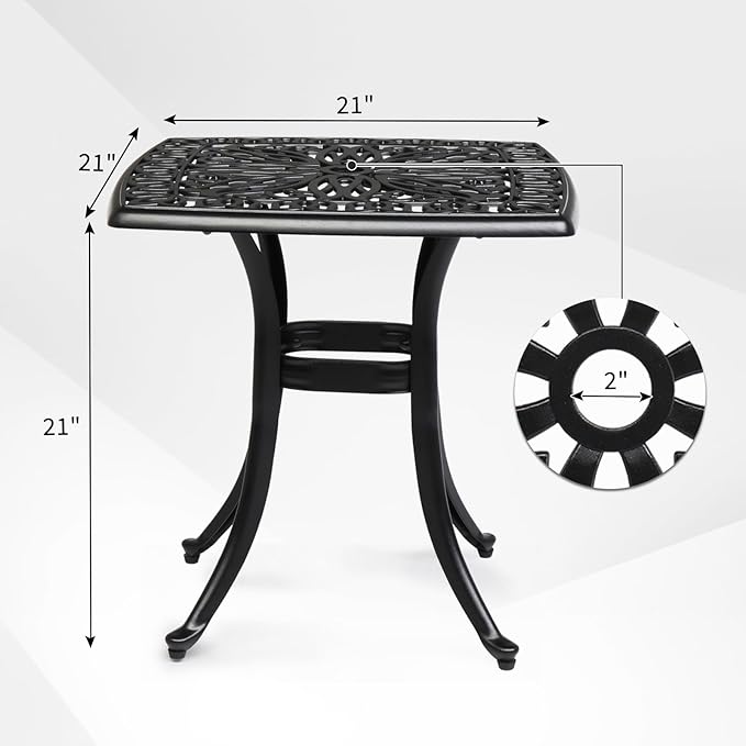 VINGLI 21” Outdoor Side Table, Cast Aluminum All-Weather Patio Side Table Small - Image 3