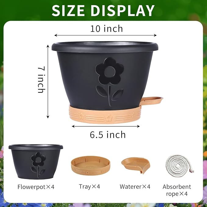 Plant Pots, Flower Pots for Indoor/Outdoor Plants, Self Watering Plastic - Image 3