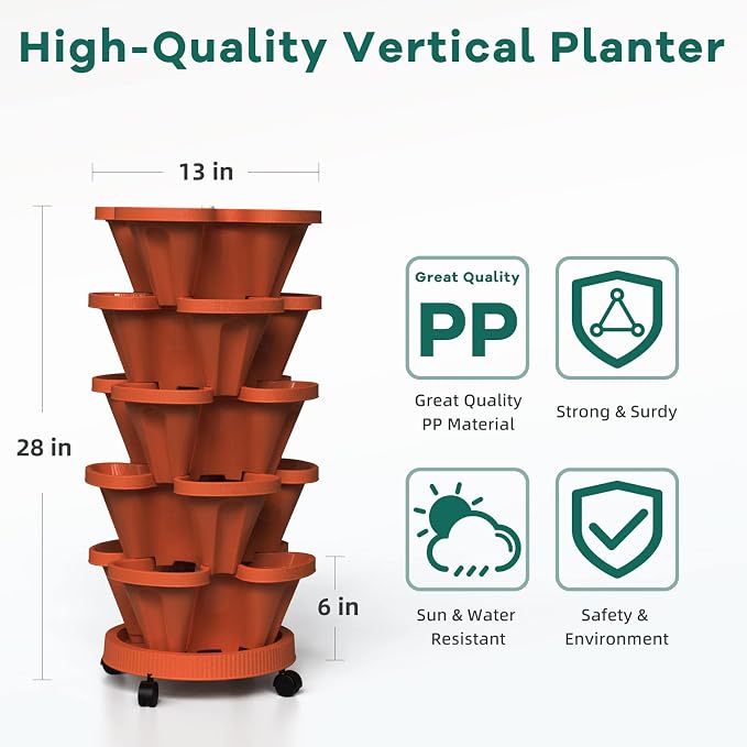 Strawberry Vertical Planters 2 Pack, 5 Tiered Stacking Tower Garden - Image 2