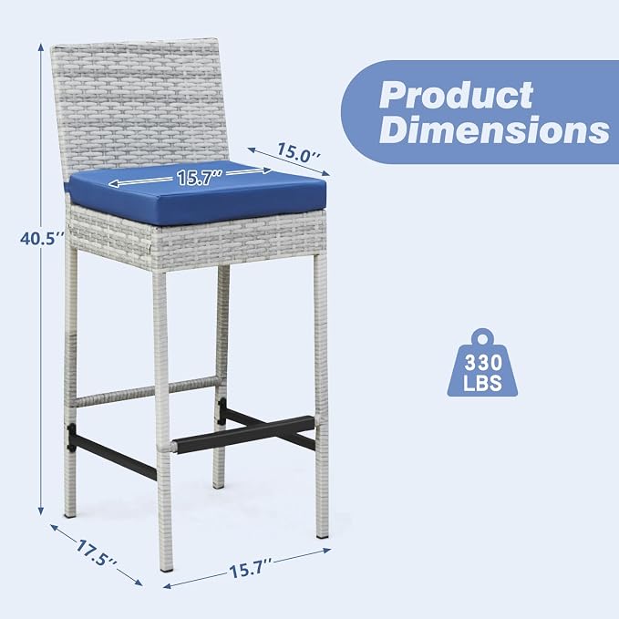 ECOTOUGE Rattan Bar Stools Set of 4, Wicker Woven Patio Stools & Patio Bar - Image 3