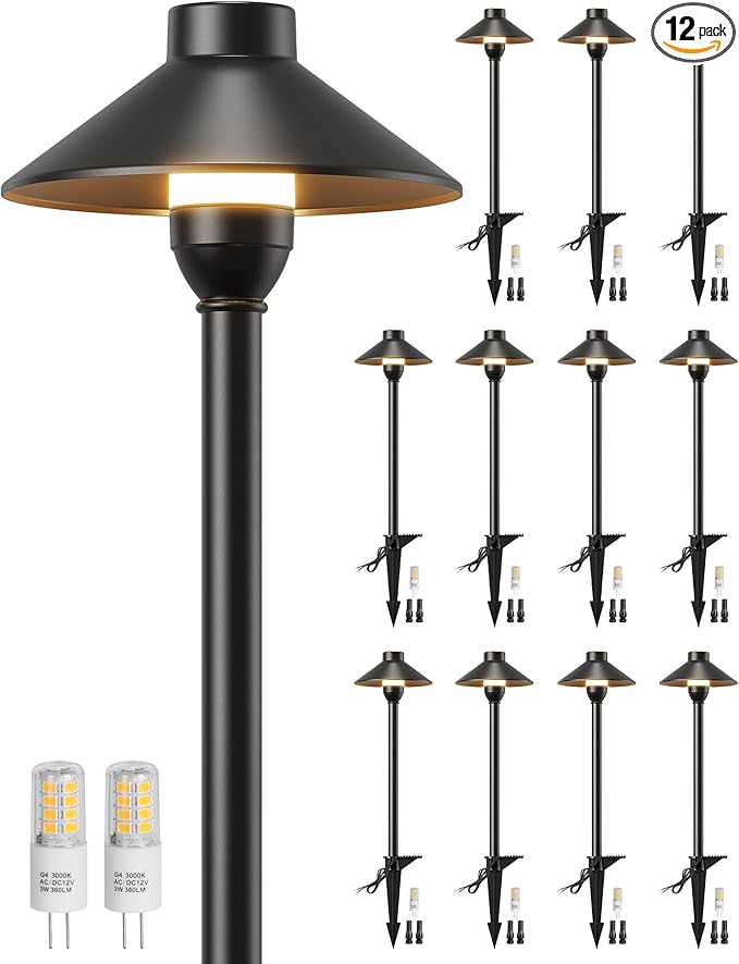 PARTPHONER Low Voltage Landscape Lighting 12-Pack, Aluminum 12V Pathway Lights by PARTPHONER