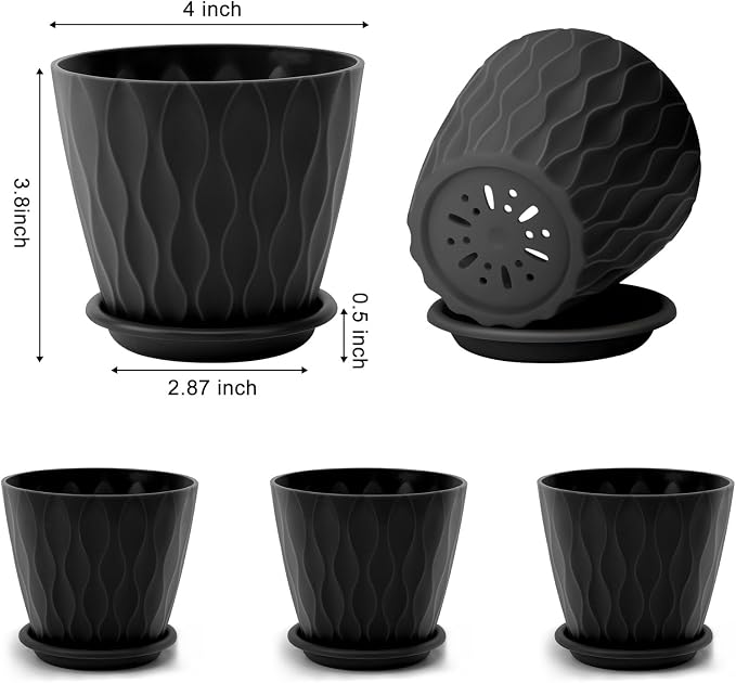 4 inch Plant Pots, 5 Pack Flower Pots Outdoor Indoor, Planters - Image 2