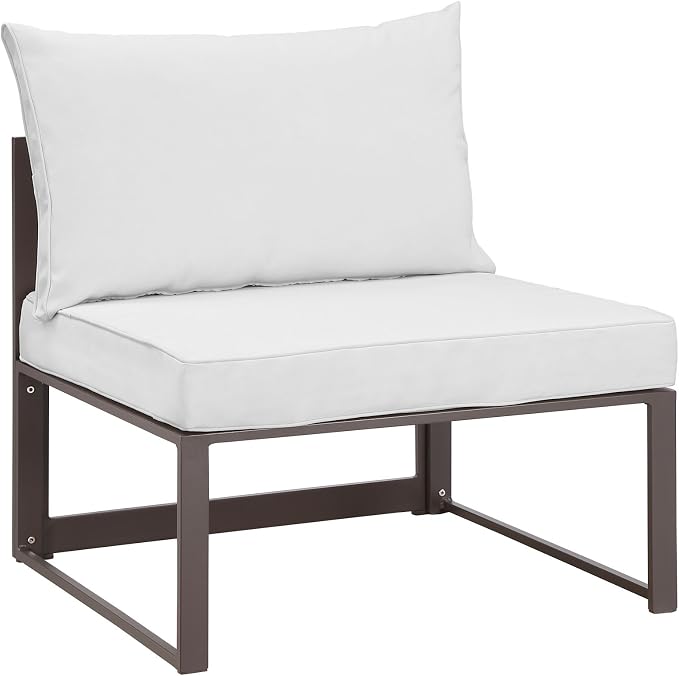 Modway Fortuna Aluminum Outdoor Patio Armless Chair in Brown White by Modway