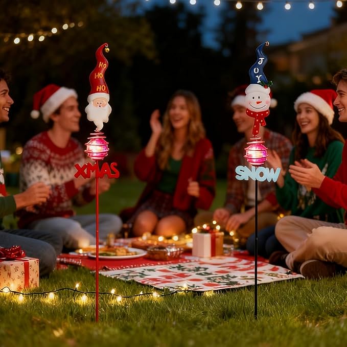 Christmas Solar Garden Stake Lights, 2 Pack Snowman＆Santa Claus Xmas Pathways - Image 6