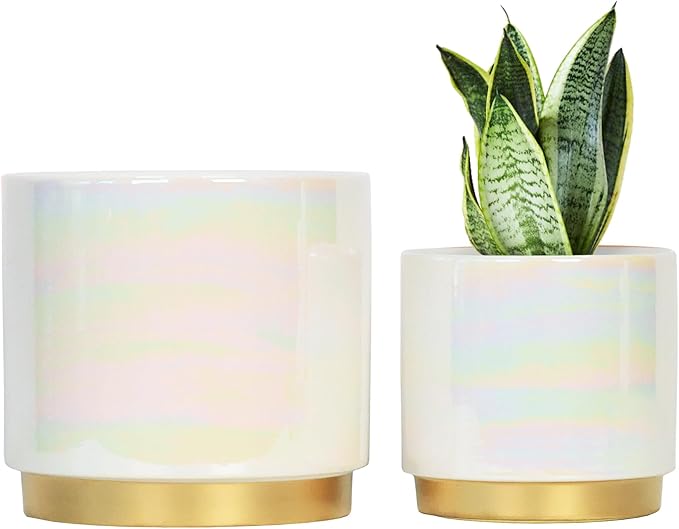 Gepege White Indoor Plant Pots for Plants, Ceramic Planter by Gepege