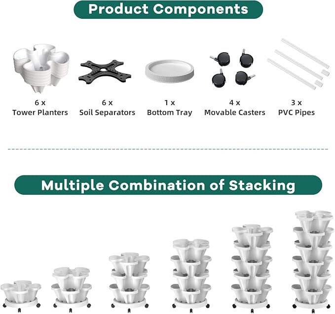 6 Tiered Strawberry Vertical Planters, Stacking Tower Garden - Image 8