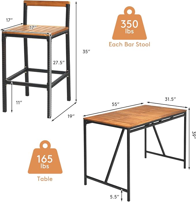 Tangkula 7-Piece Acacia Wood Bar Set - Image 5