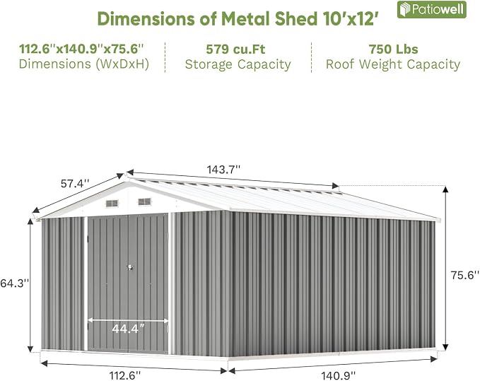 Patiowell 10 x 12 FT Metal Storage Shed - Image 4