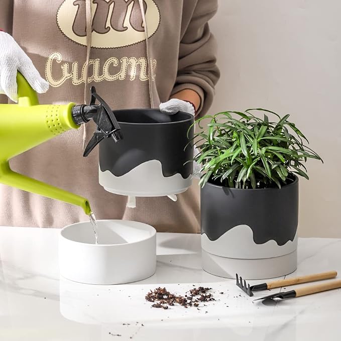 Nihow Self Watering Plant Pot: 6 Inch Ceramic Planter - Image 5