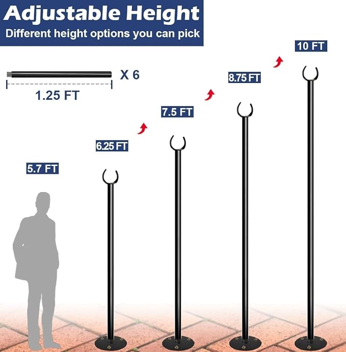 10FT String Light Poles for The Outdoor, Heavy Duty Metal Lighting Stand Pole - Image 3