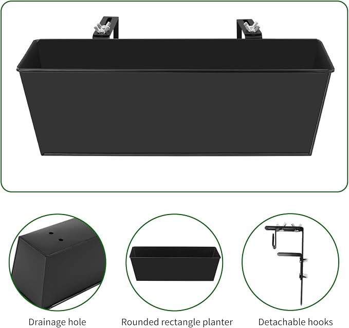 Railing Planter for Outdoor Plants 16 Inch Metal Rectangular Window Boxes - Image 5