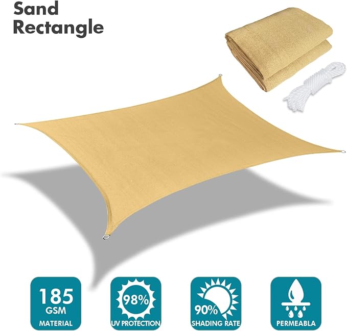 KANAGAWA 8'X14' Sand Custom Size Sun Shade Sail Rectangle UV Block Canopy Cover - Image 2