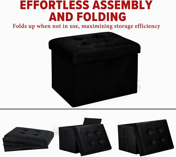 LINMAGCO Storage Ottoman Folding Foot Stool Velvet Foot Rest - Image 4