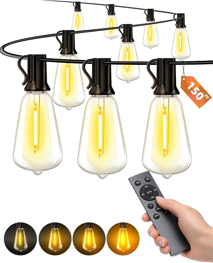 Outdoor Patio String Lights: 150Ft 45M Outside Waterproof Light by Vozuji