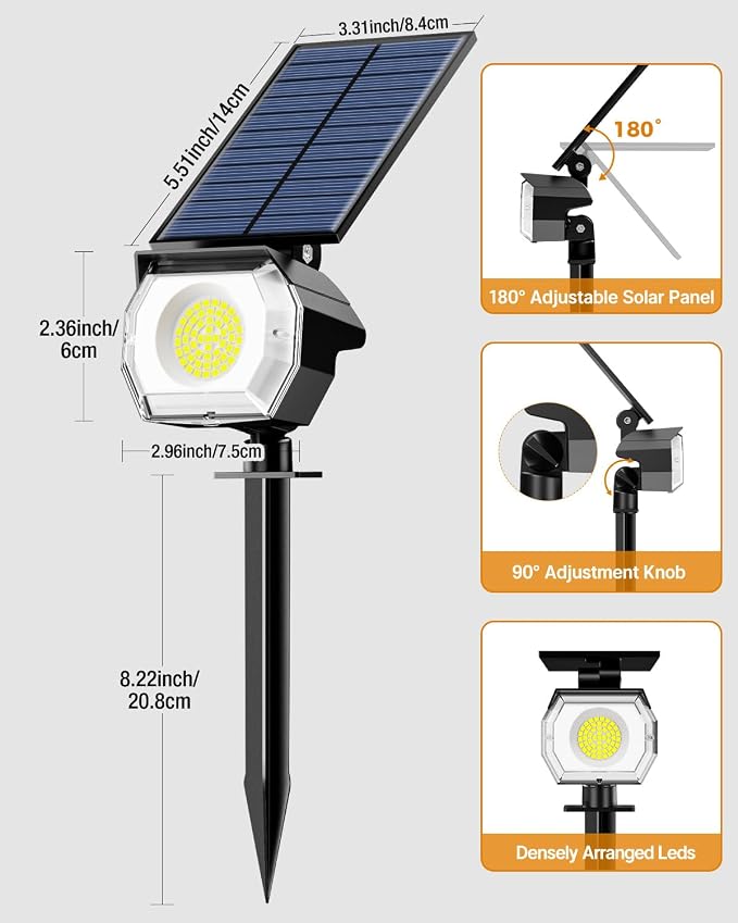 btfarm 4 Pack Solar Spot Lights Outdoor Waterproof IP65-1000LM 52 LED Solar - Image 9