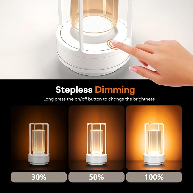 Portable Metal Table Lamp for Indoor/Outdoor, Rechargeable Cordless LED Lamp - Image 4