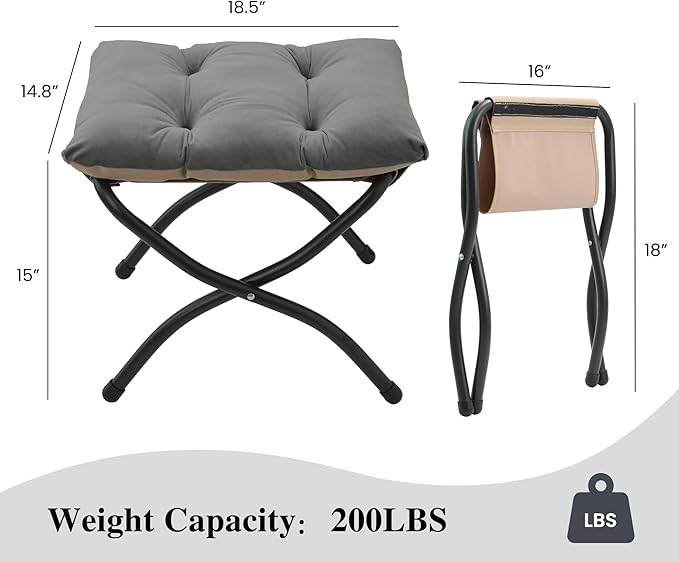 15" Folding Ottoman, Foldable Footrest Stool, Portable Small Foot Stool - Image 3