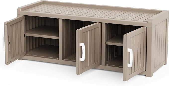 3 Doors Shoe Bench, Waterproof & UV-Resistant, Resin Shoe Cabinet Indoor & - Image 9