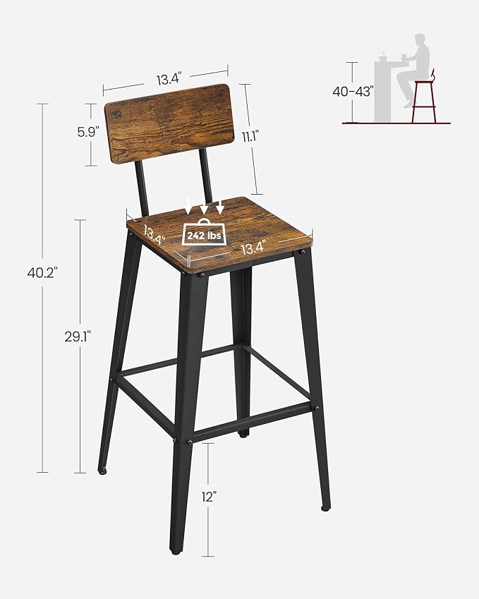 VASAGLE Set of 4 Bar Stools, Bar Height Stools, 29.1 Inches Tall Barstools - Image 7