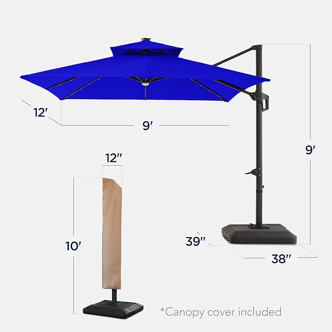 Best Choice Products 9x12ft LED Cantilever Patio Umbrella w/Base Included & - Image 2