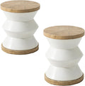 COSIEST Outdoor Side Table Set of 2, Round MgO Concrete Side Table, Patio End by COSIEST
