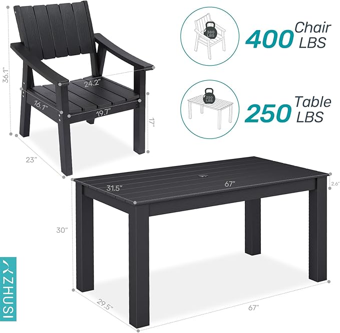 ZHUSI Patio Table and Chairs Set, Outdoor Table and Chairs, HDPE Outdoor Dining - Image 2