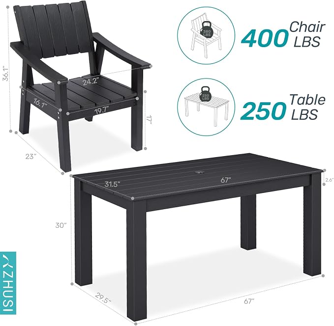 ZHUSI Patio Table and Chairs Set, Outdoor Table and Chairs, HDPE Outdoor Dining - Image 7