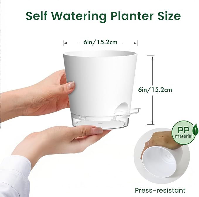 6 inch Self Watering Pots for Indoor Outdoor Plants, 3 Pack Flower Plant Pots - Image 2