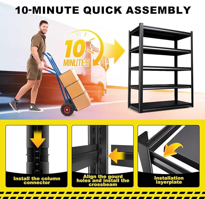 Set of 4 71"H-35"W Garage Shelving-2050LBS 5 Tier Storage Shelves, Adjustable - Image 4