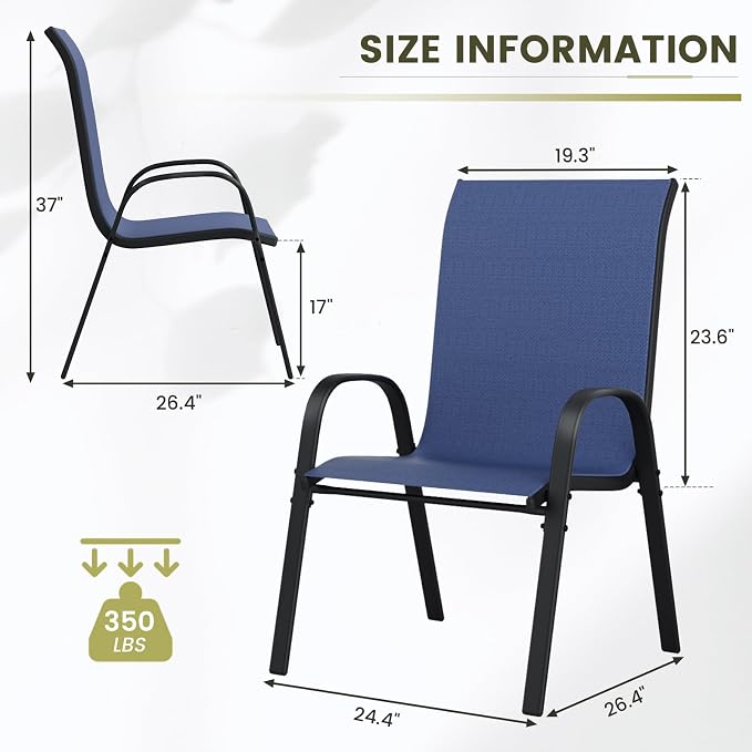 UDPATIO Patio Chairs Set of 8, Stackable Outdoor Dining Chairs - Image 3