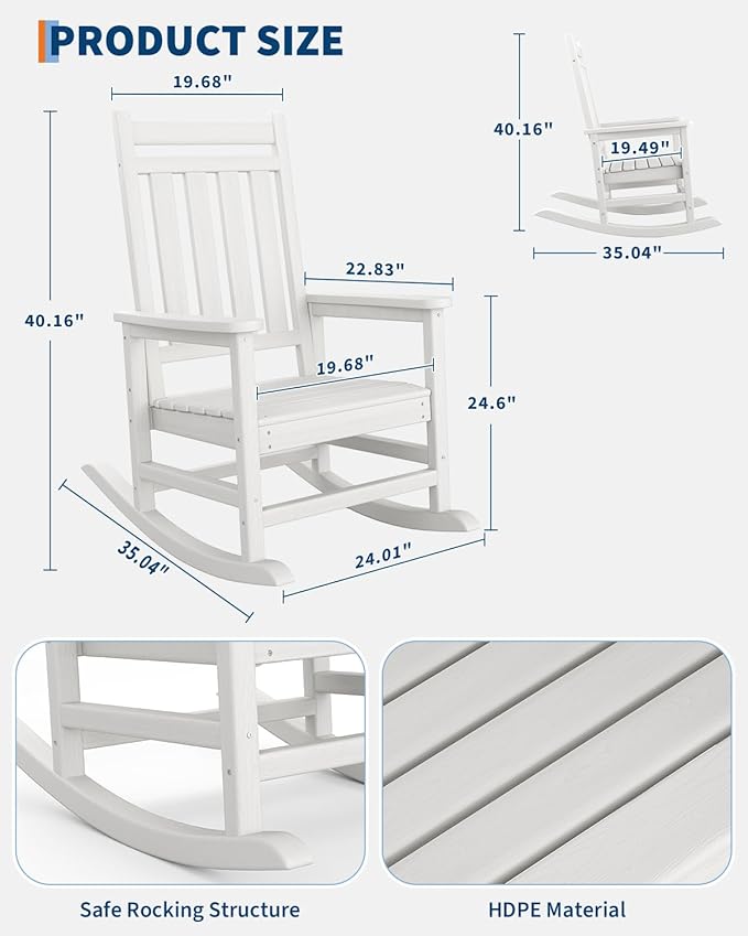 GarveeLife Poly Lumber Rocking Chair Outdoor Set of 2 - Image 2